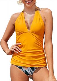 img 3 attached to Yonique Women'S V-Neck Halter Tankini With Bikini Bottoms - Two Piece Bathing Suit For Tummy Control And Style