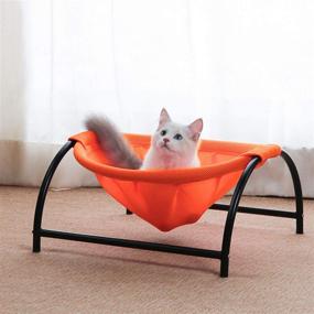 img 2 attached to 🐱 Modern Orange Cat Bed Hammock with Stand - Washable & Suitable for Small to Large Cats (17'')