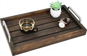 img 4 attached to Decorative Ottoman Rustic Brown Barnwood Serving Tray, Wooden Server Platter, Rustic Platters, Wood Server, Farmhouse Décor Storage Organizer W/ Silver Stainless Steel Handles