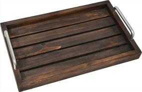 img 3 attached to Decorative Ottoman Rustic Brown Barnwood Serving Tray, Wooden Server Platter, Rustic Platters, Wood Server, Farmhouse Décor Storage Organizer W/ Silver Stainless Steel Handles