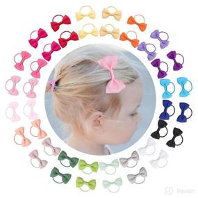 img 4 attached to 🎀 40 Baby Hair Ties Bows for Toddler, 1.85 Inch Small Elastic Ponytail Holders – Hair Accessories for Baby Girls and Infants