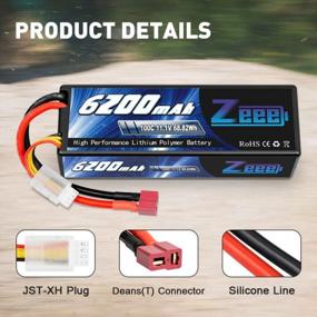 img 2 attached to 2 Pack 11.1V 6200MAh 100C Lipo Battery Hard Case Deans T Connector For RC Car, Tank Trucks, Boats 1/8 And 1/10 Scale Vehicles