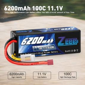 img 3 attached to 2 Pack 11.1V 6200MAh 100C Lipo Battery Hard Case Deans T Connector For RC Car, Tank Trucks, Boats 1/8 And 1/10 Scale Vehicles