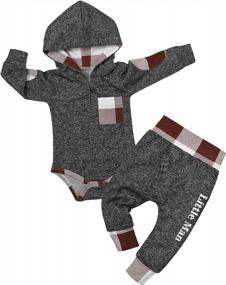 img 4 attached to Newborn Baby Boy Plaid Letter Print Hoodies + Long Pants Outfits Set - Perfect For Fall & Winter!