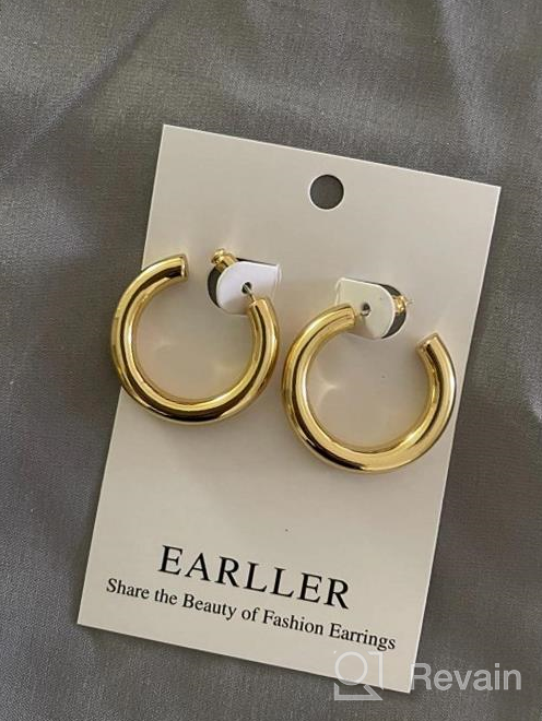 img 1 attached to Chic Chunky Open Hoops: 14K Gold Plated Earrings for Women & Girls with Sterling Silver Posts review by Steve Stone