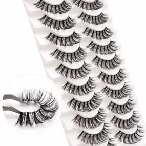 img 3 attached to Veleasha D-Curl Russian Strip Lashes With Clear Band - 10 Pairs Pack (DT08) For A Natural Eyelash Extension Look