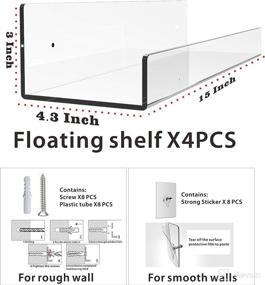 img 3 attached to 📚 Clear Acrylic Floating Wall Ledge Shelf: 4 Pack, 15" Invisible Wall-Mounted Nursery Kids Bookshelf for Toy Storage & Display - U Modern Design by Cq acrylic