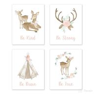 🦌 sweet jojo designs blush pink and mint wall art prints - boho woodland deer floral collection - set of 4 - baby, nursery, and kids room decor - be kind, be strong, be brave, be true логотип