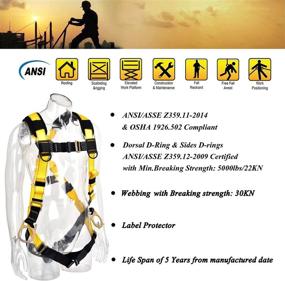 img 3 attached to ANSI/ASSE Z359.11-2014 Compliant 3D-Ring Industrial Fall Protection Safety Harness - 5-Point Adjustment Universal 310 Lbs Capacity Full Body Personal Protection Equipment