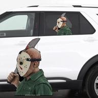 hockey mask machete-wielding ride along serial killer perforated window decal for horror fans - attaches to rear side windows logo