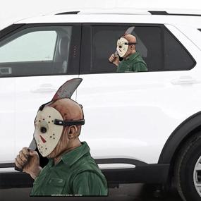 img 3 attached to Hockey Mask Machete-Wielding Ride Along Serial Killer Perforated Window Decal For Horror Fans - Attaches To Rear Side Windows