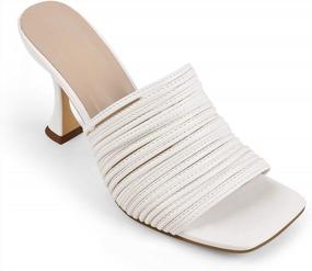 img 3 attached to White Square-Toe Strappy Sandals For Women: Slip-On Open-Toe Mules With Heels And Multiple Straps
