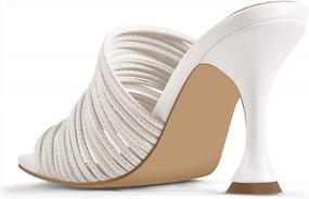 img 1 attached to White Square-Toe Strappy Sandals For Women: Slip-On Open-Toe Mules With Heels And Multiple Straps
