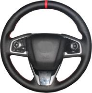 eiseng steering wheel cover for honda civic 2016-2021 / for honda cr-v crv suv clarity 2017-2021 interior accessories diy black genuine leather (red thread red mark) логотип