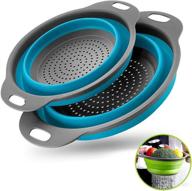 blue collapsible colander set - 2 round silicone kitchen strainers for pasta, vegetables & fruits - includes large & small sizes logo