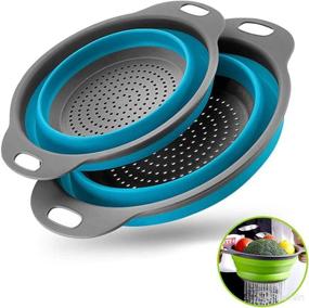 img 4 attached to Blue Collapsible Colander Set - 2 Round Silicone Kitchen Strainers for Pasta, Vegetables & Fruits - Includes Large & Small Sizes