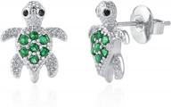 kingsin silver hypoallergenic sea turtle stud earrings with green cubic zirconia jewelry gifts for girl women logo