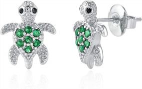 img 4 attached to KINGSIN Silver Hypoallergenic Sea Turtle Stud Earrings With Green Cubic Zirconia Jewelry Gifts For Girl Women