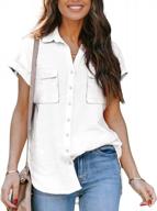 women's v neck button down shirts: short sleeve linen cotton blouse for work & casual wear logo