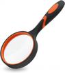 8x handheld reading magnifying glass for kids and seniors - mjiya non-scratch quality glass lens and shatterproof design (75mm, orange) logo