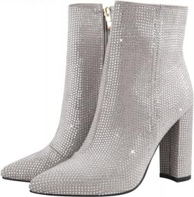 img 4 attached to LISHAN Rhinestone Heel Mid Calf Boots For Women With Sparkling Bling Zipper