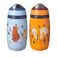 изолированная чашка-непроливайка для малышей - tommee tippee superstar (9 унций, от 12 месяцев, 2 упаковки) в оранжевом и синем цветах логотип