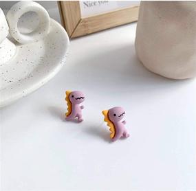 img 1 attached to 🦕 Mini Tiny Resin Dinosaur Earrings - Lightweight Cute Cartoon Animal Shape Jewelry for Women and Girls