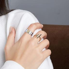 img 2 attached to Винтажное серебряное улыбающееся открытое кольцо для женщин: широкое массивное регулируемое кольцо Solesi Smiley Face