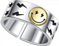 vintage silver smiling open ring for women: wide chunky adjustable solesi smiley face ring logo