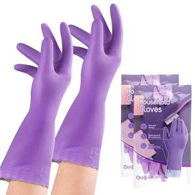 img 4 attached to 🧤 OriStout Latex-Free Household Cleaning Gloves - Reusable Dishwashing Gloves (Medium) for Kitchen and Bathroom with Cotton Lining - Set of 2 Pairs (Purple)
