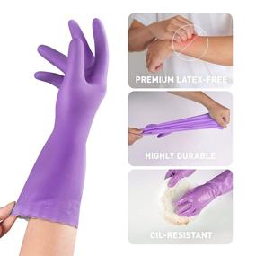 img 2 attached to 🧤 OriStout Latex-Free Household Cleaning Gloves - Reusable Dishwashing Gloves (Medium) for Kitchen and Bathroom with Cotton Lining - Set of 2 Pairs (Purple)