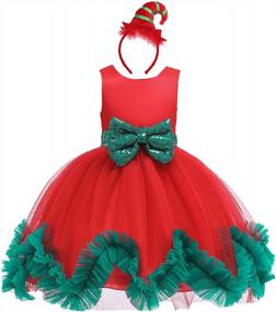 img 4 attached to HIHCBF Girls Christmas Dress W/Elf Hat Headband Sequins Bowknot Toddlers Xmas Eve Holiday Party Gown Elf Costume Outfits