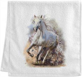 img 4 attached to Watercolor White Horse Soft Cotton Face & Hand Towels Set Of 2 - Ideal For Gym, Guest & Bathroom Decor - 16X30 Inches