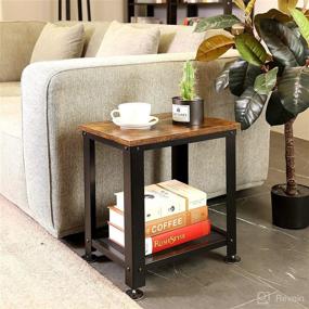 img 2 attached to 🌿 Rustic Brown and Black 2-Tier Industrial End Table with Durable Metal Frame, Mesh Shelves for Living Room, Coffee Bar, Nightstand, Coffee Table (Black)