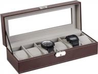 6 slot leather watch case display box - nex organizer for glass jewelry storage logo