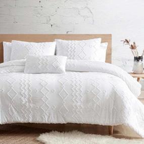 img 4 attached to Nanko Boho Textured Embroidery Duvet Cover Set - Queen Size With Soft Geometric Jacquard Quilt Cover