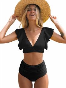 img 4 attached to Tropical Paradise: SPORLIKE Women'S High Waisted Ruffle Bikini With Push Up Top