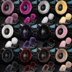 img 1 attached to 3Pcs Set Fashion Fluffy Fuzzy Wool Fur Soft Steering Wheel Cover With Handbrake Cover &Amp