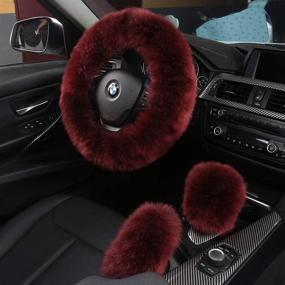 img 4 attached to 3Pcs Set Fashion Fluffy Fuzzy Wool Fur Soft Steering Wheel Cover With Handbrake Cover &Amp