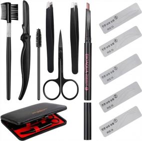 img 4 attached to Dark Brown Eyebrow Pencil Grooming Kit With Razor, Pencil, Brush, Stencils & Tweezers - SENXILLER Men And Women'S Essential Set!