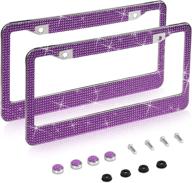 2 pack bling license plate frame，handcrafted bling rhinestone premium stainless steel license plate frame，14 facets clear color rhinestone crystal (dark-purple) логотип