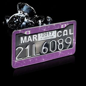 img 1 attached to 2 Pack Bling License Plate Frame，Handcrafted Bling Rhinestone Premium Stainless Steel License Plate Frame，14 Facets Clear Color Rhinestone Crystal (Dark-Purple)