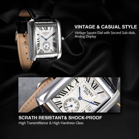 img 1 attached to Avaner Mens Square Watch: Vintage Leather Cuff, Roman Numeral Analog Quartz Wristwatch With Auto Calendar Window