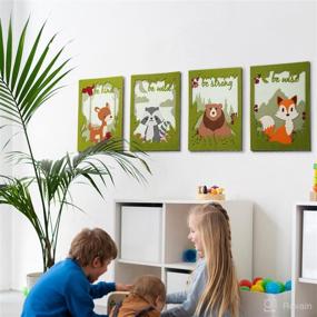 img 2 attached to 🌿 CHEFAN Woodland Nursery Decor for Boys and Girls - 4 Pack Multi-Layered Felt Baby Room Decor with Forest Animals: Bear, Fox, Raccoon, Deer - Woodland Wall Decor for Nursery and Kids Bedroom (12"x9")