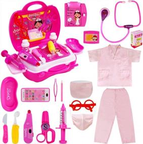 img 4 attached to Girls' Pretend Play Doctor Kit - Meland Toy Set With Dress Up Costume, Electronic Stethoscope, Carrying Case - Ideal Role Play Gift For 3-6 Year Olds