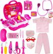 girls' pretend play doctor kit - meland toy set with dress up costume, electronic stethoscope, carrying case - ideal role play gift for 3-6 year olds logo