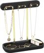 emibele jewelry stand necklace holder organizer with resin ring tray, 6 gold metal hooks for hanging bracelets watches earrings storage rack display tower heather grey logo
