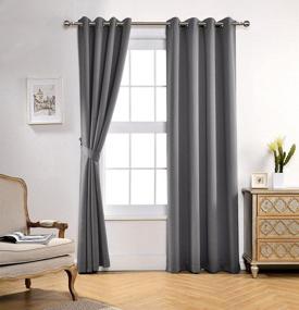 img 3 attached to Grey Thermal Insulated Grommet Window Blackout Curtains Panels - 1 Pair 52X84 Inch + 2 Tie Backs