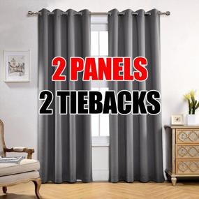 img 4 attached to Grey Thermal Insulated Grommet Window Blackout Curtains Panels - 1 Pair 52X84 Inch + 2 Tie Backs