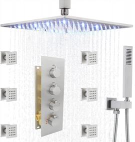 img 4 attached to Experience Ultimate Shower Luxury With HOMEDEC 16Inch LED Rainfall Shower Head System And Body Spray Brass Faucet Combo In Brushed Nickel Finish